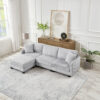100-inch corduroy fabric sofa with L-shaped modular 3-seat convertible sofa, built-in dual charging ports at the arms, and armrests can be freely placed anywhere - Image 6