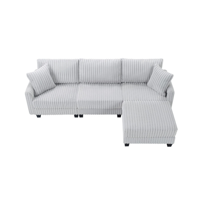 100-inch corduroy fabric sofa with L-shaped modular 3-seat convertible sofa, built-in dual charging ports at the arms, and armrests can be freely placed anywhere - Image 3
