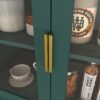 Tempered Glass Door Tall Storage Bookcase with adjustable board, 4 doors MDF painting finished cabinet, Green, Living room Bedroom storage - Image 8