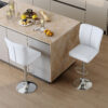 Modern Black PU Bar Stool Set - 2-Piece, featuring vertical and smooth-lined backrests with trumpet-shaped silver metal legs. Ideal for placement in bars, living rooms, lounges, and similar settings - Image 8