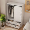 Tall Bedroom Armoire Wardrobe Closet Clothing Storage Cabinet with Hanging Rod Barn Door Drawers Open Shelves - Image 6
