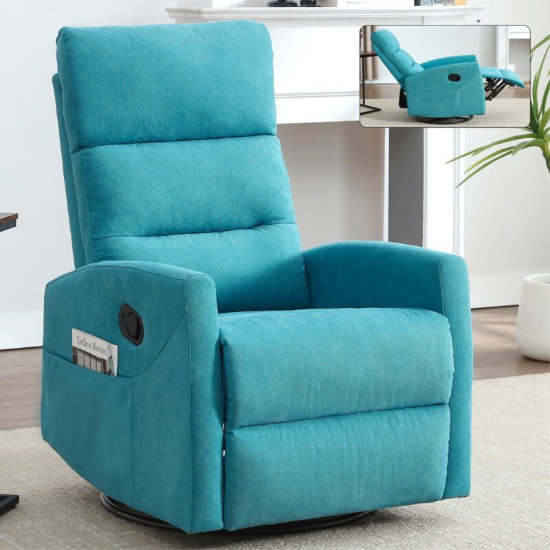 Manual Recliner Chair with Rocker and Swivel in Fabric for Living Room - Image 10