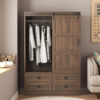 Tall Bedroom Armoire Wardrobe Closet Clothing Storage Cabinet with Hanging Rod Barn Door Drawers Open Shelves - Image 2