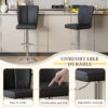 Modern Black PU Bar Stool Set - 2-Piece, featuring vertical and smooth-lined backrests with trumpet-shaped silver metal legs. Ideal for placement in bars, living rooms, lounges, and similar settings - Image 7