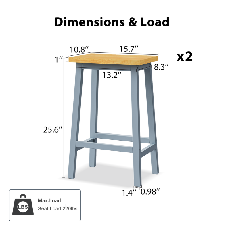 K&K Solid Wood Bar Stools 25.6" Tall Set of 2 Bar Chairs, Kitchen Counter Stools with Footrests, Farmhouse Stools for Dining Room, Kitchen, Counter - Image 9
