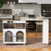 K&K Rolling Kitchen Island With Extended Table, Kitchen Island on Wheels with LED Lights, Power Outlets and 2 Fluted Glass Doors, Kitchen Island with a Storage Compartment and Side 3 Open Shelves - Image 5