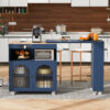 K&K Rolling Kitchen Island With Extended Table, Kitchen Island on Wheels with LED Lights, Power Outlets and 2 Fluted Glass Doors, Kitchen Island with a Storage Compartment and Side 3 Open Shelves - Image 10