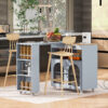 K&K Rolling Kitchen Island With Extended Table, Kitchen Island on Wheels with LED Lights, Power Outlets and 2 Fluted Glass Doors, Kitchen Island with a Storage Compartment and Side 3 Open Shelves - Image 2