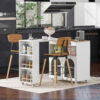 K&K Rolling Kitchen Island With Extended Table, Kitchen Island on Wheels with LED Lights, Power Outlets and 2 Fluted Glass Doors, Kitchen Island with a Storage Compartment and Side 3 Open Shelves - Image 7