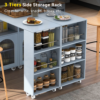 K&K Rolling Kitchen Island With Extended Table, Kitchen Island on Wheels with LED Lights, Power Outlets and 2 Fluted Glass Doors, Kitchen Island with a Storage Compartment and Side 3 Open Shelves - Image 3