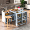 K&K Rolling Kitchen Island With Extended Table, Kitchen Island on Wheels with LED Lights, Power Outlets and 2 Fluted Glass Doors, Kitchen Island with a Storage Compartment and Side 3 Open Shelves - Image 4