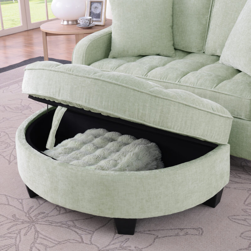 Two-seater sofa, double sofa chaise longue, with irregular armrests and backrests, footrest with storage space, comes with two small throw pillows, suitable for living room and bedroom - Image 3