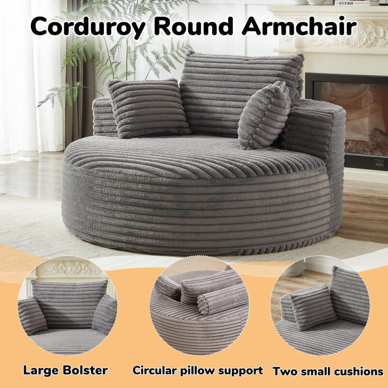 55'L Corduroy Sponge single sofa,No Assembly Required,Fluffy Modern Sleeper Chair for Living room, Bedroom, Lounge and Projection Room(Not a swivel chair.) - Image 4