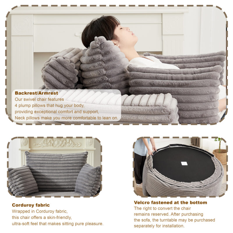 55'L Corduroy Sponge single sofa,No Assembly Required,Fluffy Modern Sleeper Chair for Living room, Bedroom, Lounge and Projection Room(Not a swivel chair.) - Image 3