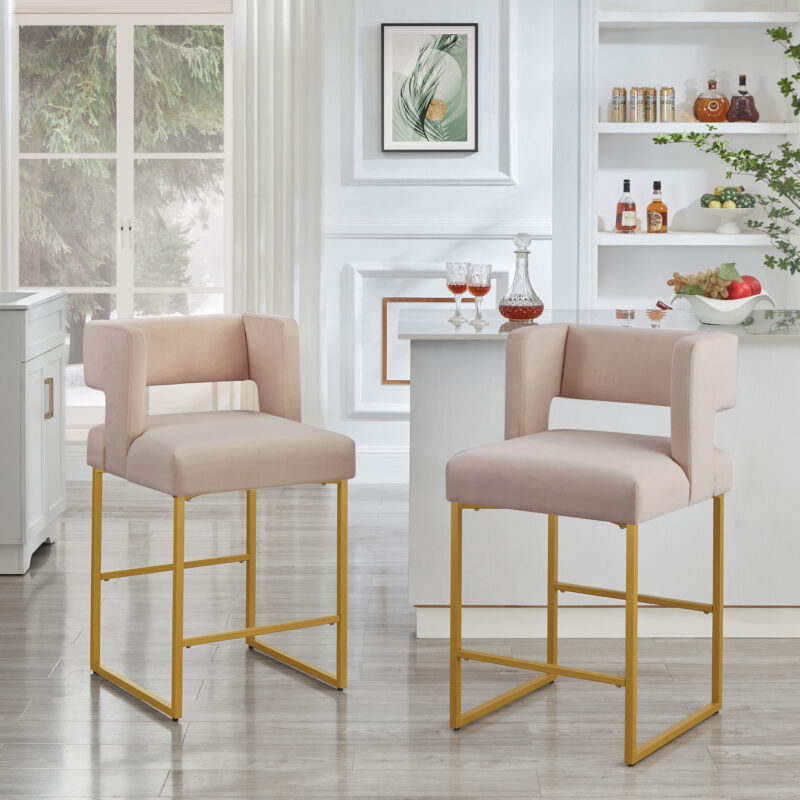 Modern Fashion Counter Height Stool With Square Open Backrest and Sturdy Iron Legs, Set of 2 Versatile Bar Chair - Image 5