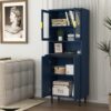 Tempered Glass Door Tall Storage Bookcase with adjustable board, 4 doors MDF painting finished cabinet, Green, Living room Bedroom storage - Image 21
