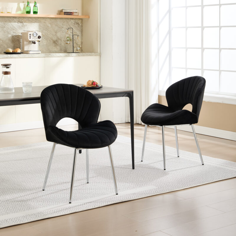 Modern Design Chair Back Hollow, 21.6-inch Enlarged Seat Surface With Silver Legs ,Set of 2 - Image 5