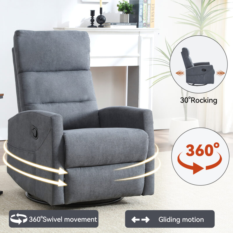 Manual Recliner Chair with Rocker and Swivel in Fabric for Living Room - Image 2