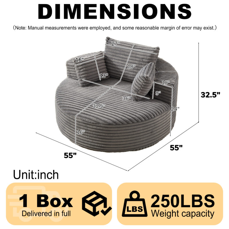 55'L Corduroy Sponge single sofa,No Assembly Required,Fluffy Modern Sleeper Chair for Living room, Bedroom, Lounge and Projection Room(Not a swivel chair.) - Image 2