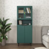 Tempered Glass Door Tall Storage Bookcase with adjustable board, 4 doors MDF painting finished cabinet, Green, Living room Bedroom storage - Image 4