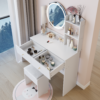 17" Round LED Mirror Vanity Table + Soft Cushion Stool Suit, Large Mirror, Touch Switch, 3 colors, Adjustable Brightness, Large Desktop, Multi-layer High Capacity Storage, Suitable For Small Space - Image 3