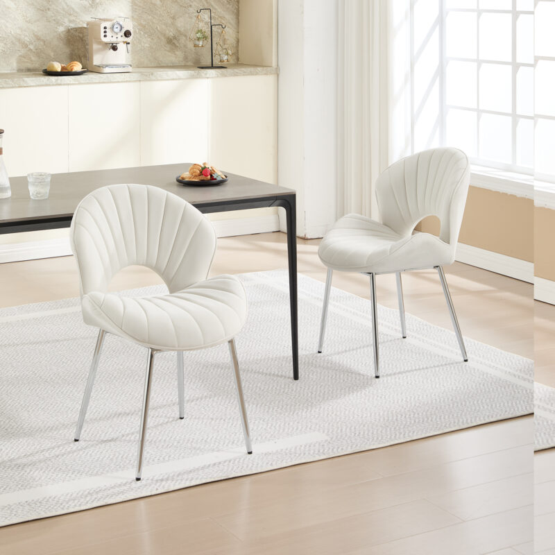 Modern Design Chair Back Hollow, 21.6-inch Enlarged Seat Surface With Silver Legs ,Set of 2 - Image 2