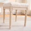 French Style Bench, Linen Fabric Entryway Bench, Upholstered Tufted End of Bed Bench with Brushed Wood Legs, Beige - Image 3