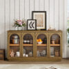 TREXM 4-Door Large Storage Buffet Cabinet with Glass Doors, Arched Cabinet with Adjustable Shelves for Kitchen, Dining Room and Living Room - Image 15