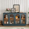 TREXM 4-Door Large Storage Buffet Cabinet with Glass Doors, Arched Cabinet with Adjustable Shelves for Kitchen, Dining Room and Living Room - Image 5