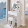 17" Round LED Mirror Vanity Table + Soft Cushion Stool Suit, Large Mirror, Touch Switch, 3 colors, Adjustable Brightness, Large Desktop, Multi-layer High Capacity Storage, Suitable For Small Space - Image 4