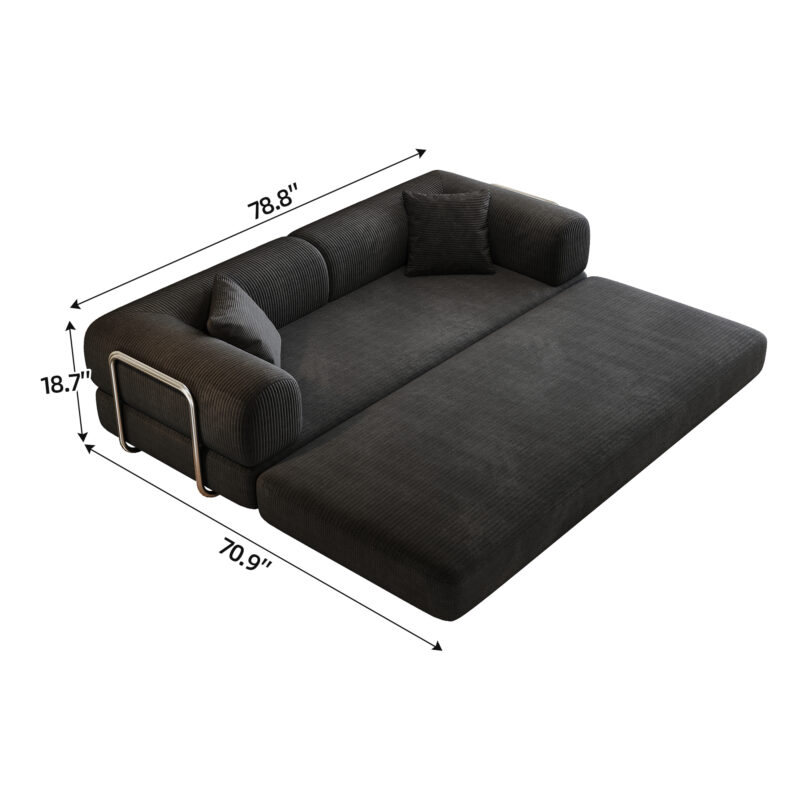 78.8" Compression Sofa,Convertible Floor Sofa Bed-with Pillow Back Support Armrest,Comfy Futon Couch Sleeper Bed,Loveseats Boneless Modular Sectional Sofa,Corduroy fabric,for Living Room,Bedroom - Image 5