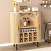 28" Fluted Wine Bar Cabinet with 8-Grid Wine Rack, 5-Level Adjustable Shelves, 2 Glass Holders, Smoothly Sliding Tambour Doors, 4 Hidden Storage Space on the Side,Modern Liquor Coffee Station - Image 2