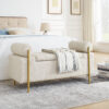 Elegant Upholstered Linen Storage Bench with Cylindrical Arms and Iron Legs for Hallway Living Room Bedroom - Image 19
