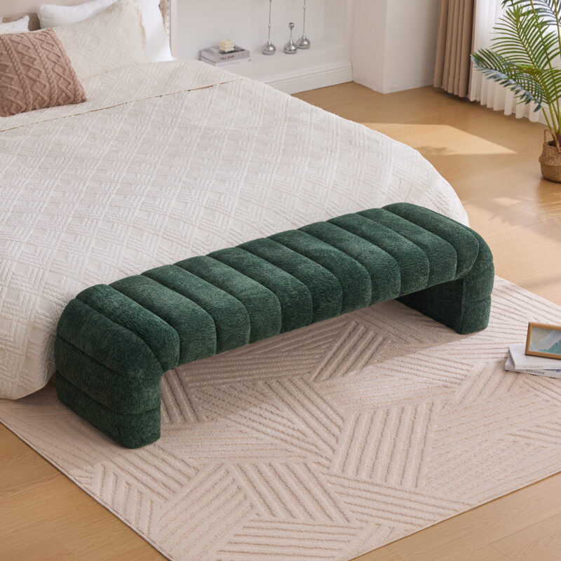69.7"Wide Modern Upholstered Armless Bed Bench, Channel Tufted Couch Daybed Chaise, Chenille Ottoman Foot Stool for Living Room and Bedroom, Entryway - Image 16