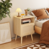22.83'' H Rattan Nightstand, Side Table with Door Open Shelf, Accent Bedside End Table with Solid Wood Legs for Bedroom, Dorm and Small Spaces, Oak - Image 5