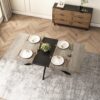 55.11" -70.86"Retro Rectangular Stretch Dining Table, Antique Wood Top And Black Relief Plate, Black Fine Sand Cross Iron Foot Base Dining Table, With Storage Box - Image 5