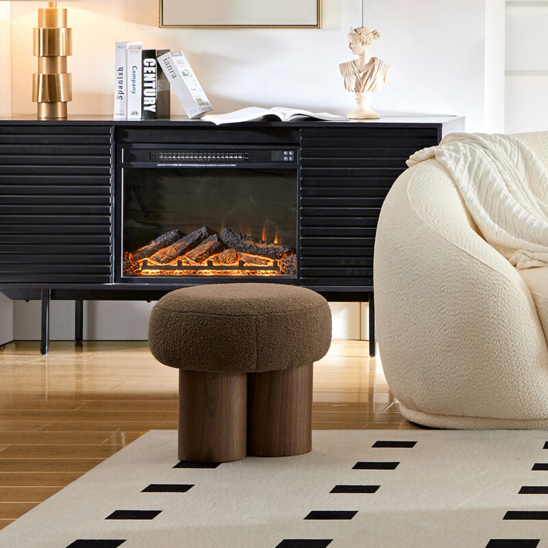 W8017-1 Mushroom stool, grieg plush cushion, wooden barrel PVC pipe, walnut finish - Image 4