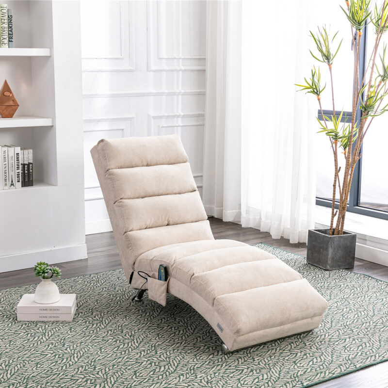 COOLMORE Luxury Upholstered Chaise Lounge Chair with Vibration for Relaxation, Modern Fixed Back Fabric Leisure Recliner Sofa for Living Room/Bedroom - Image 2