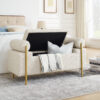 Elegant Upholstered Linen Storage Bench with Cylindrical Arms and Iron Legs for Hallway Living Room Bedroom - Image 18