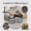 Nesting Coffee Table Set of 2, 27.6inch Round Coffee Table Wood Marble Pattern Top with Sturdy Metal Frame, End Table Side Tables for Living Room Bedroom Balcony Yard - Image 3