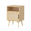 22.83'' H Rattan Nightstand, Side Table with Door Open Shelf, Accent Bedside End Table with Solid Wood Legs for Bedroom, Dorm and Small Spaces, Oak - Image 8
