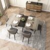 55.11" -70.86"Retro Rectangular Stretch Dining Table, Antique Wood Top And Black Relief Plate, Black Fine Sand Cross Iron Foot Base Dining Table, With Storage Box - Image 6