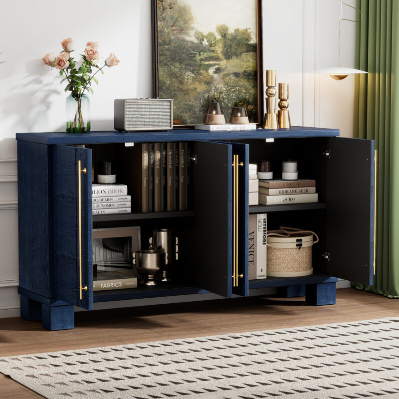 TREXM Sideboard Buffet Cabinet with Storage, Wood Sideboard with Adjustable Shelves and Gold Handles for Kitchen, Dining Room and Living Room - Image 3