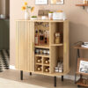 28" Fluted Wine Bar Cabinet with 8-Grid Wine Rack, 5-Level Adjustable Shelves, 2 Glass Holders, Smoothly Sliding Tambour Doors, 4 Hidden Storage Space on the Side,Modern Liquor Coffee Station - Image 3