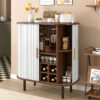 28" Fluted Wine Bar Cabinet with 8-Grid Wine Rack, 5-Level Adjustable Shelves, 2 Glass Holders, Smoothly Sliding Tambour Doors, 4 Hidden Storage Space on the Side,Modern Liquor Coffee Station - Image 10