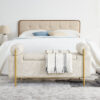 Elegant Upholstered Linen Storage Bench with Cylindrical Arms and Iron Legs for Hallway Living Room Bedroom - Image 17