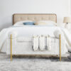 Elegant Upholstered Linen Storage Bench with Cylindrical Arms and Iron Legs for Hallway Living Room Bedroom - Image 7