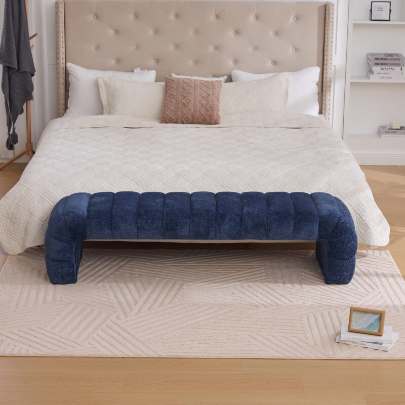 69.7"Wide Modern Upholstered Armless Bed Bench, Channel Tufted Couch Daybed Chaise, Chenille Ottoman Foot Stool for Living Room and Bedroom, Entryway - Image 2