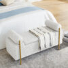 Elegant Upholstered Linen Storage Bench with Cylindrical Arms and Iron Legs for Hallway Living Room Bedroom - Image 6