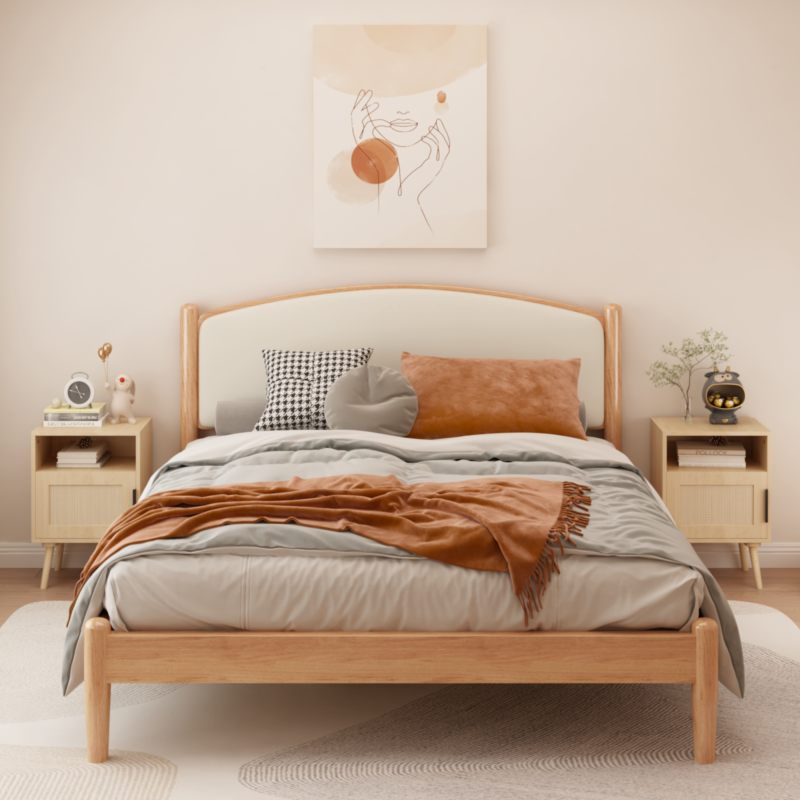 22.83'' H Rattan Nightstand, Side Table with Door Open Shelf, Accent Bedside End Table with Solid Wood Legs for Bedroom, Dorm and Small Spaces, Oak - Image 3